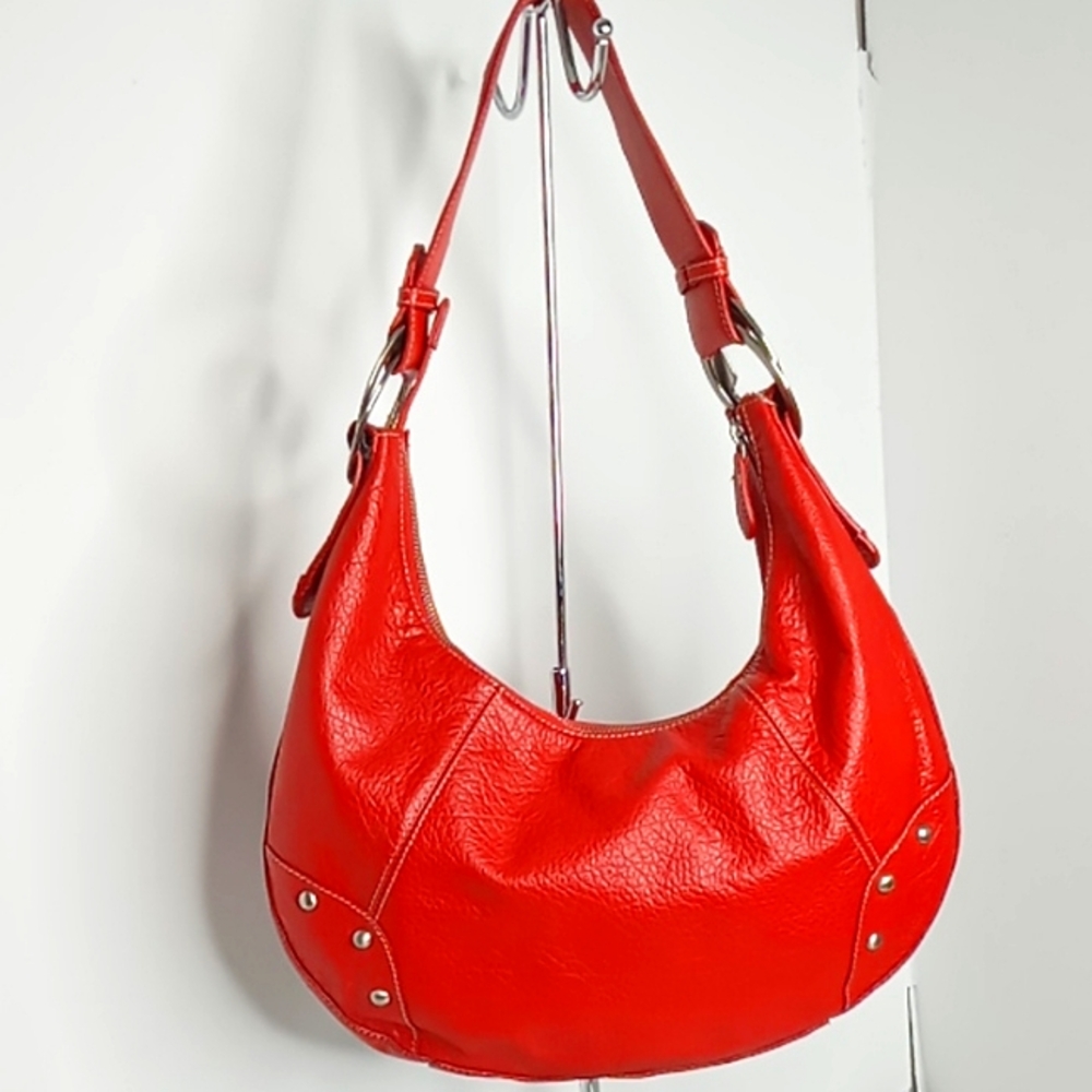Jones New York Red Pebble Leather Hobo Bag